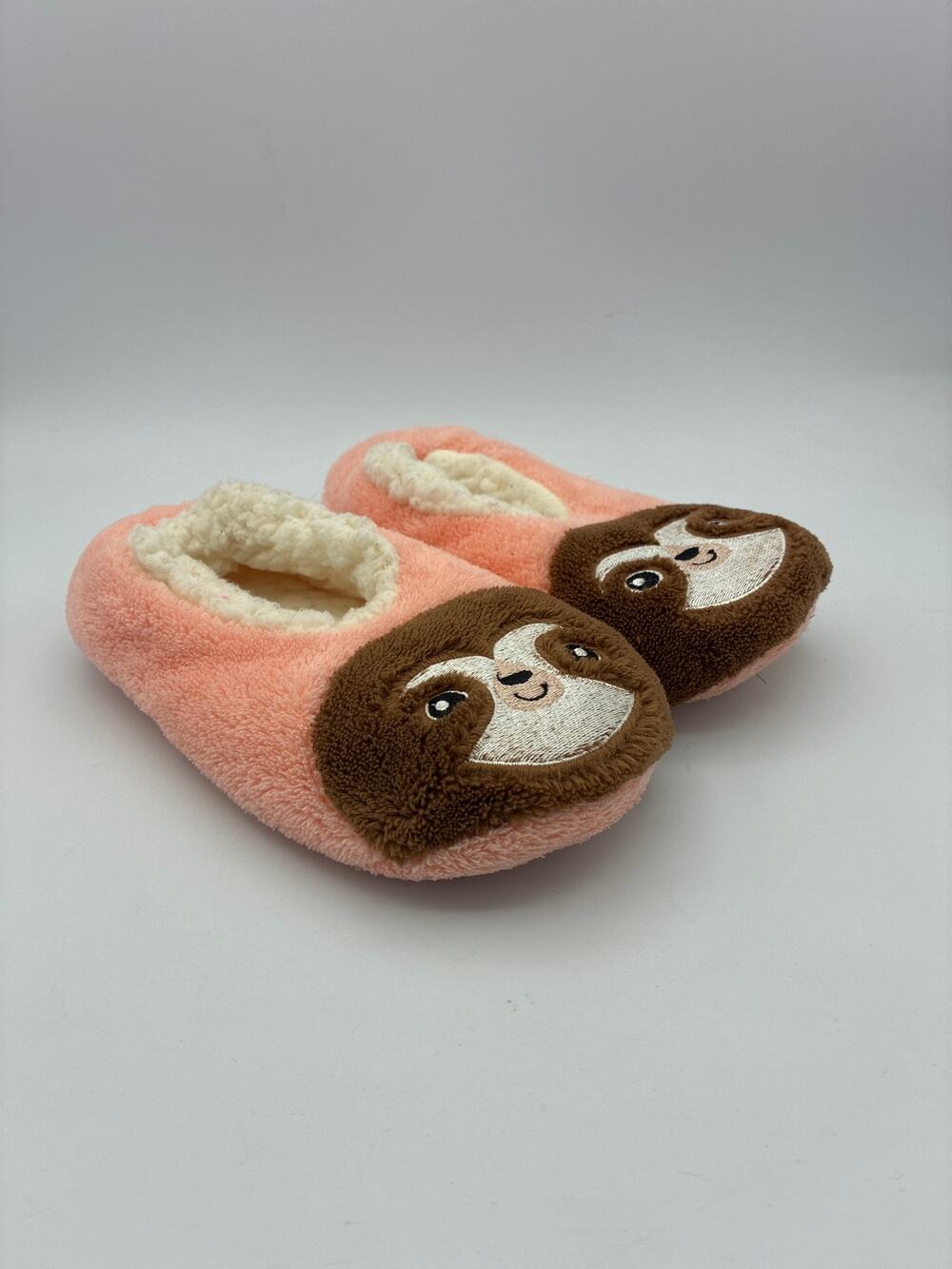 Fuzzy Cozy Sloth Slippers Grippy Bottoms Kids Size 8-13